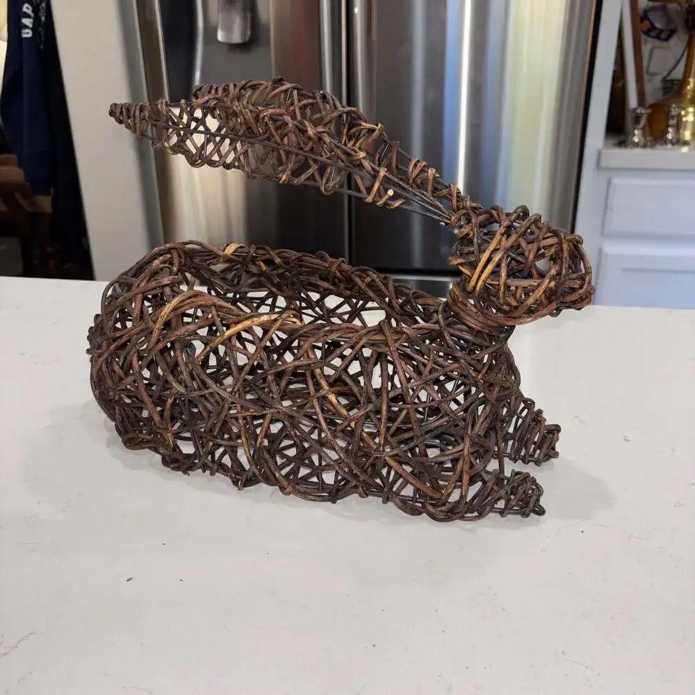 Pier 1 Natural Woven Twig Bunny Rabbit Decorative Basket Centerpiece